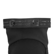 Black knee brace with patterned strap on a white background