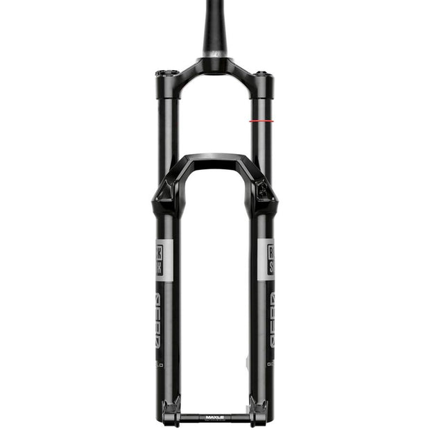 RockShox Reba Gold Isolator RL Suspension Fork - 29" 120 mm 15 x 110 mm 44 mm Offset Gloss Black 3P Remote B1, front view.