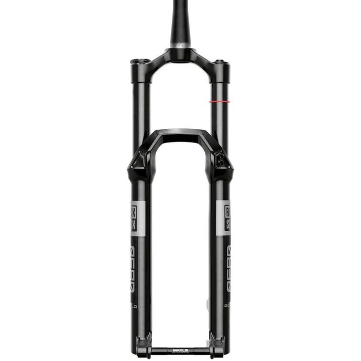 RockShox Reba Gold Isolator RL Suspension Fork - 29" 120 mm 15 x 110 mm 44 mm Offset Gloss Black 3P Remote B1, front view.