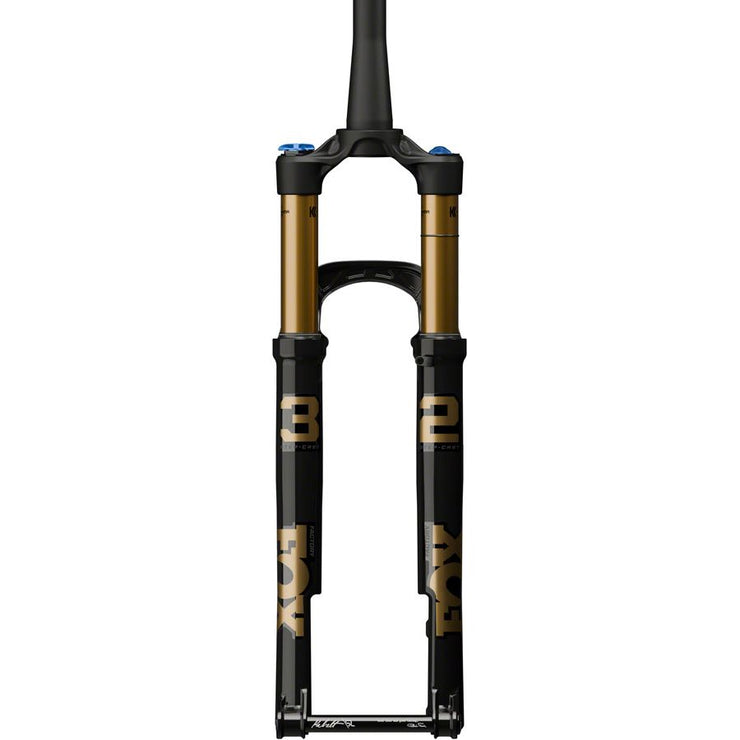 Fox 32 Step-Cast Factory Suspension Fork - 29”, 100mm, Kabolt SL, 44mm Rake, Grip SL, 3-Position, ano crown shiny black, front view.