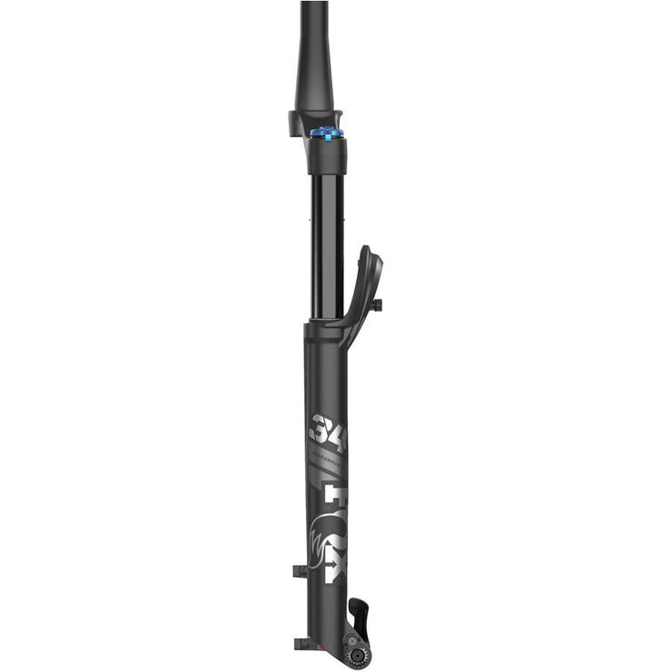 00 Fox 34 Perfomance 130mm Fork - 29” 44mm Rake, Grip, black, side view.
