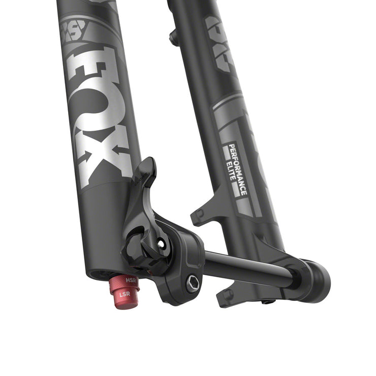 Fox 38 Performance Elite Fork - 27.5”, 170mm, 44mm Offset, Grip2, matte black, axle view.