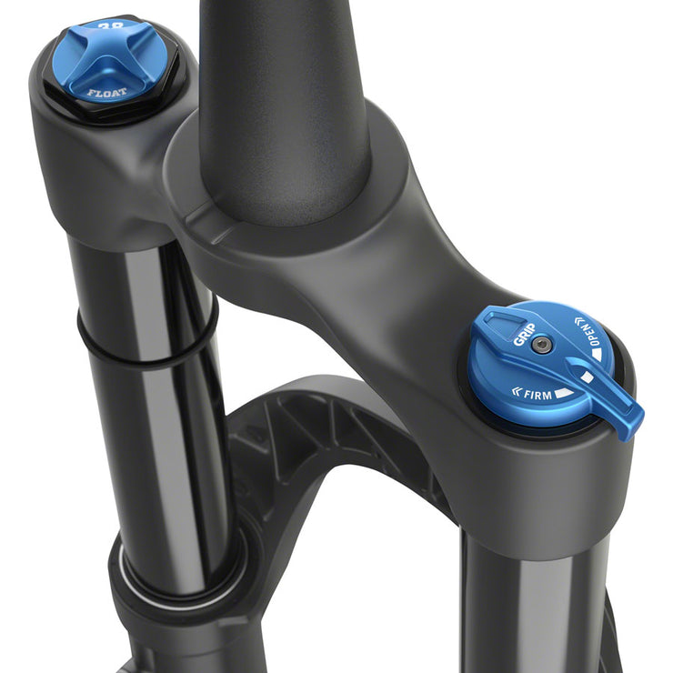 Fox 38 Performance Fork - 27.5”, 170 mm, 44mm Rake, Matte Black, Grip, 3-Position, crown view.