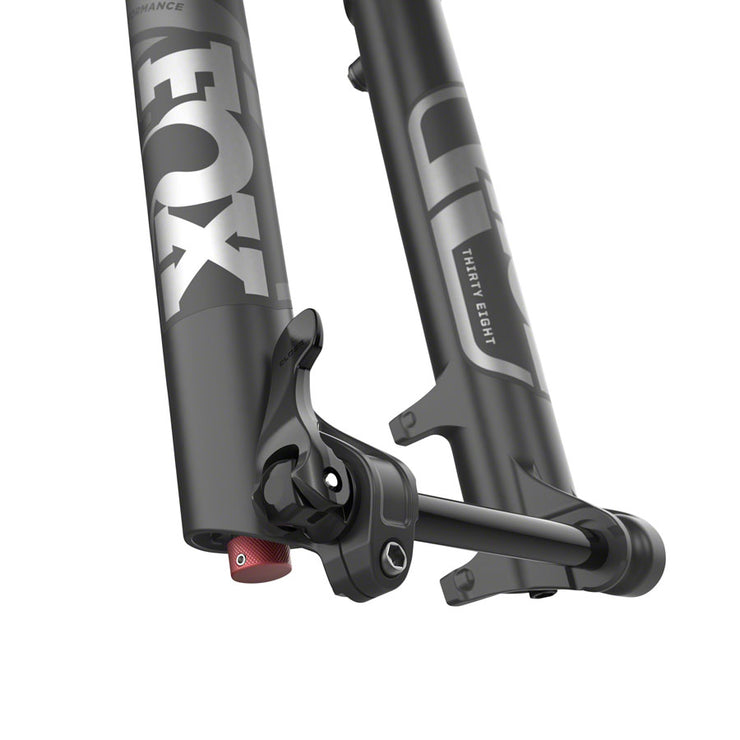 Fox 38 Performance Fork - 27.5”, 170 mm, 44mm Rake, Matte Black, Grip, 3-Position, axle view.