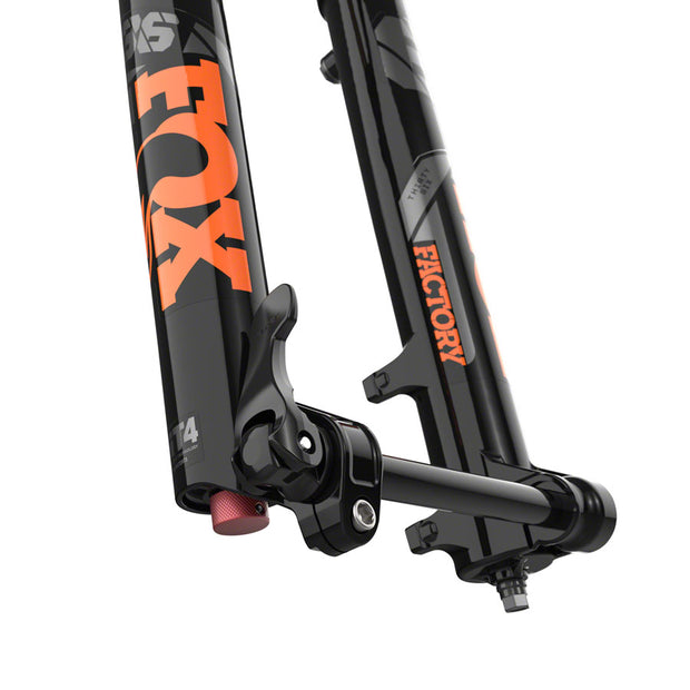 Fox 36 Factory Fork - 27.5”, 160mm, 44mm Rake, FIT4, 3-Position, black, axle view.