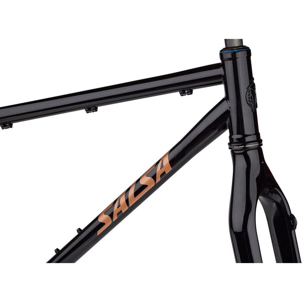 Salsa Fargo Frameset - 29”, Steel, Black, X-Small, head tube view.