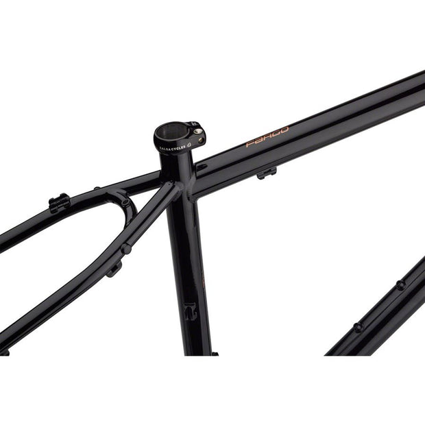Salsa Fargo Frameset - 29”, Steel, Black, X-Small, full view.Salsa Fargo Frameset - 29”, Steel, Black, X-Small, seat tube view.