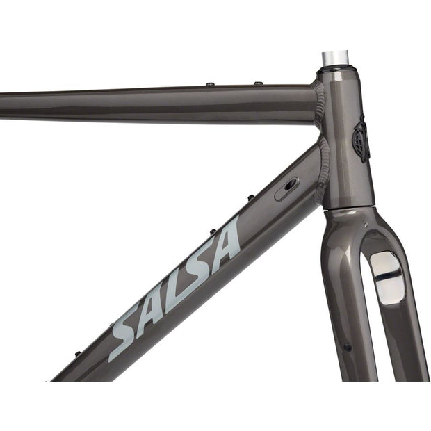 Salsa Stormchaser Frameset - 700c Aluminum Metallic Black, head tube view.