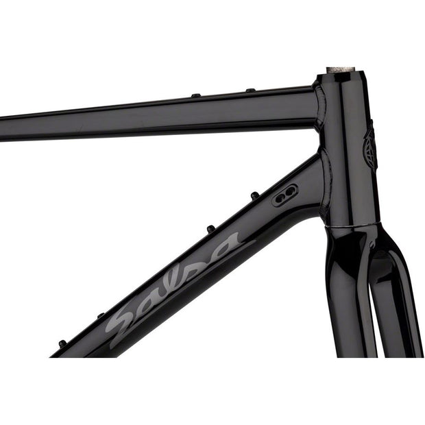 Salsa Journeyer Aluminum Drop Bar Frameset - 700c/650b, black, head tube view.