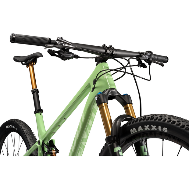 2024 PIVOT MACH 4 SL Pro X0 Eagle — XC Build, Carbon Wheels, seafoam green, cockpit view.