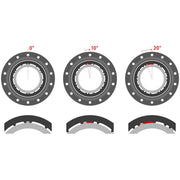 Three views of a clutch plate with labeled angles on a white background