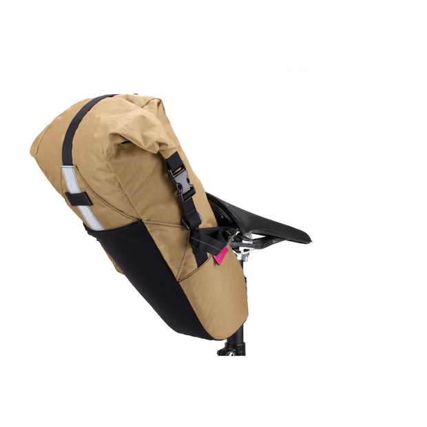 Swift Industries Ollipack Seat Bag, 6L, coyote, saddle view.