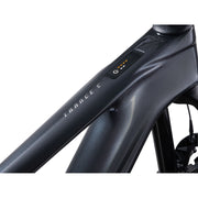 2023 Giant Trance X ADV E+ Elite 1 — Mixed Wheels, gunmetal black/black, top tube display view.