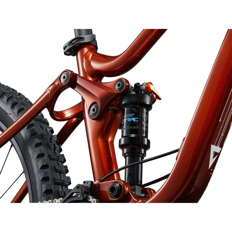 Giant Faith 27.5"/26” Kid’s Mountain Bike, copper, suspension view.