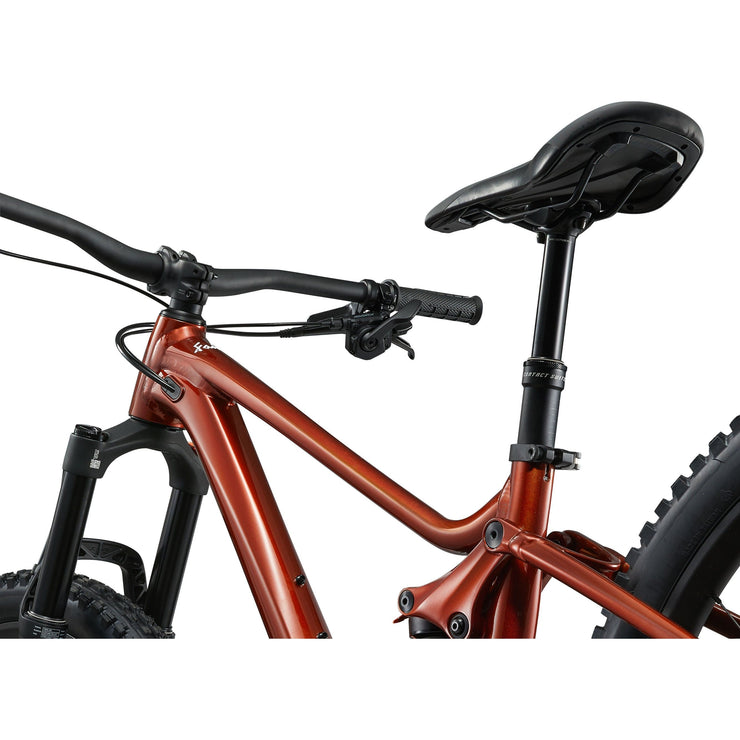 Giant Faith 27.5"/26” Kid’s Mountain Bike, copper, saddle view.
