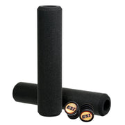 Two black foam bike grips with ESI branding on a white background