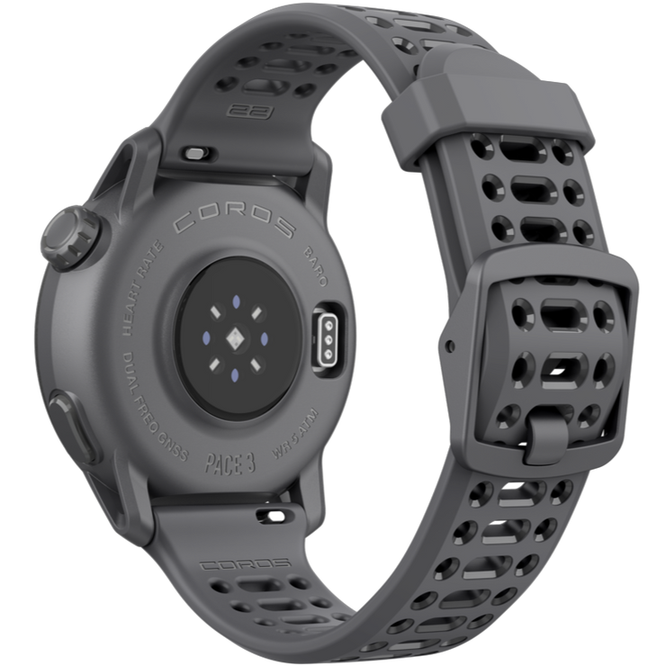COROS PACE 3 GPS Sport Watch Black/Silicone, back view.