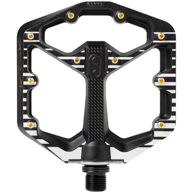 Crankbrothers Stamp 7 Fabio Wibmer Signature Edition Aluminum Platform Pedals - Black, Small, top view.