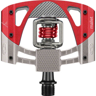 Crankbrothers Mallet 3 Dual Sided Clipless Platform Pedals - Aluminum, Raw /Red, full view.
