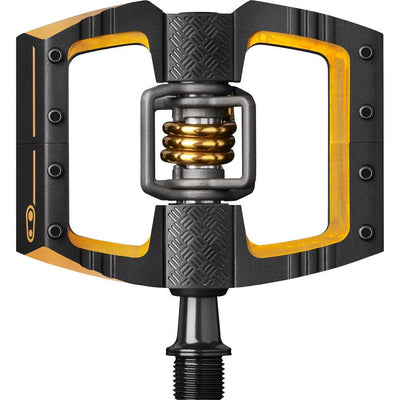 Crankbrothers Mallet DH 11 Dual Sided Clipless Platform Pedals - Black/ Gold, full view.