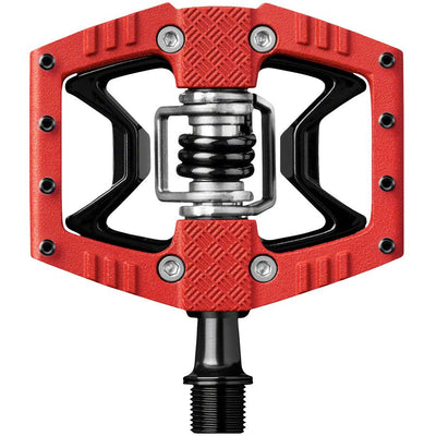 Crankbrothers Double Shot 3 Single Side Clipless/ Platform Pedals - Red/ Black, front view.