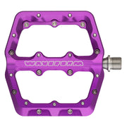 Wolf Tooth Waveform Aluminum Pedals, uv purple, flat view.