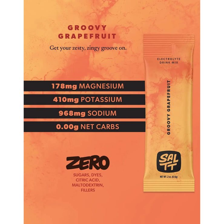 Groovy Grapefruit drink mix packet with nutritional information on an orange background