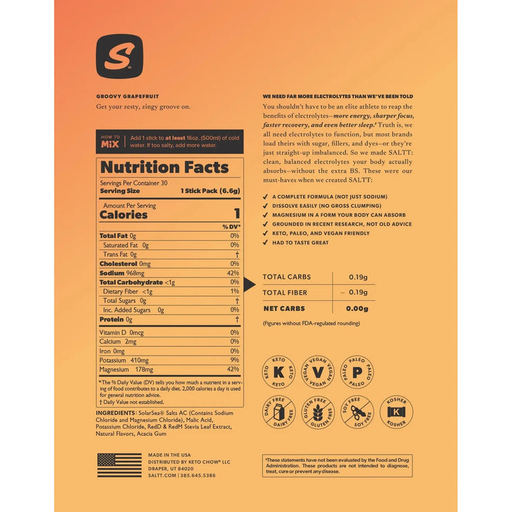 Nutrition facts label and ingredients list on a yellow background with a brand logo.