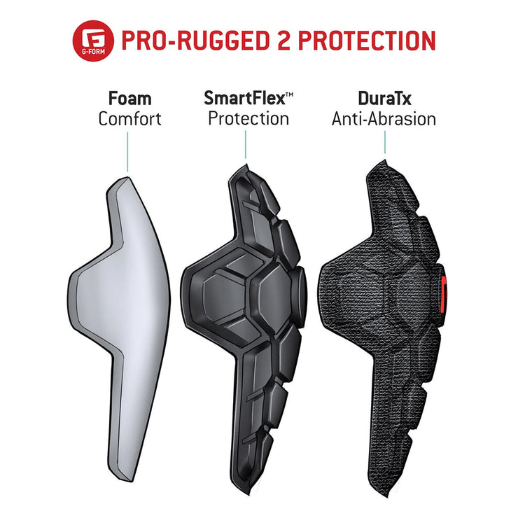 G-form Pro Rugged 2 Knee/Shin Guards construction infographic. 