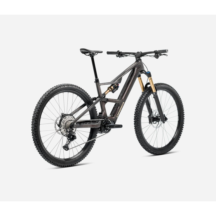 2025 Orbea Rise SL M20 630W 20mph, Cosmic Carbon View - Golden Sand (Gloss), shock view.