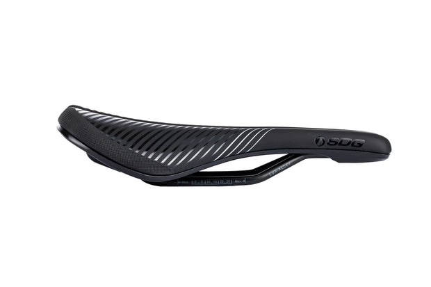 Black bicycle saddle with 'Sdg' branding on a white background