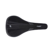 Black bicycle saddle with 'CAST' branding on a white background