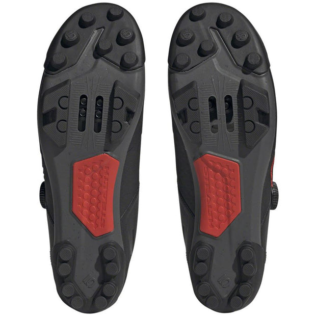 Five Ten Men's Kestrel BOA Mountain Clipless Shoes, core black, grey six, grey four, bottom view.