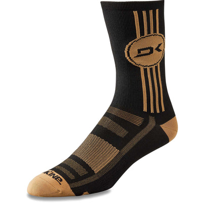 Dakine Singletrack Crew Socks, black/ tan, full view.