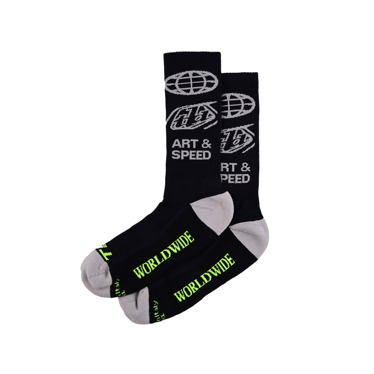 Troy Lee Designs Mens Performance Socks, in color: worldwide black, full view. 