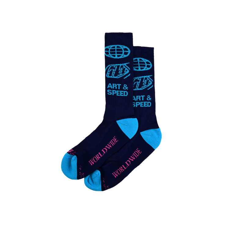 Troy Lee Designs Mens Performance Socks, in color: worldwide midnight, full view. 