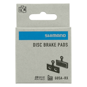 Shimano G05A-RX Disc Brake Pad and Spring - Resin Compound, Alloy Back Plate, One Pair, package view.
