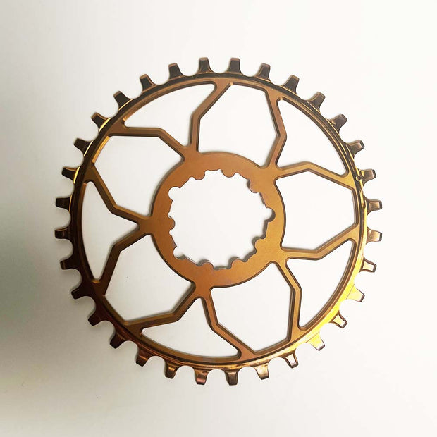 5DEV Ultralight Titanium Chainring, bronze, full view.