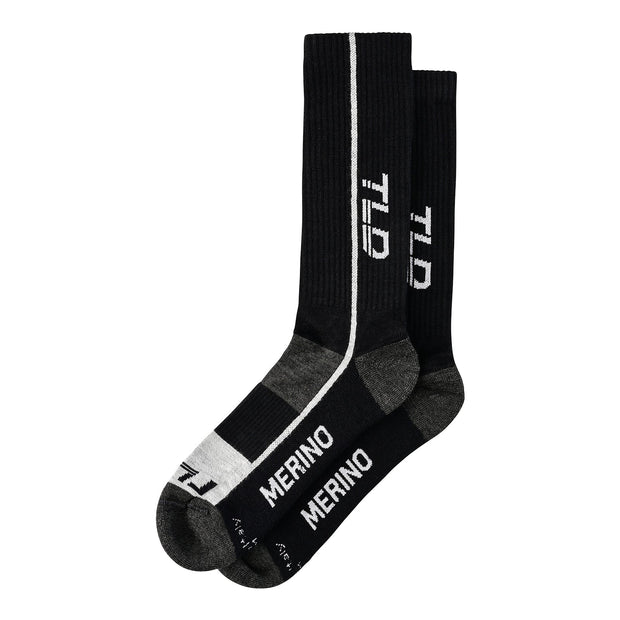Troy Lee Designs Chill Merino Wool Socks, mono black, full view.