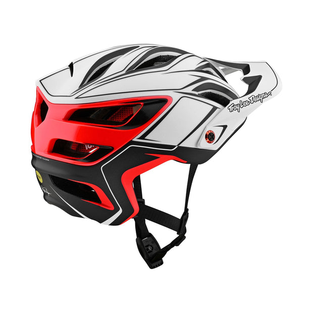 Troy Lee Designs A3 Helmet, pin white / red, back view.
