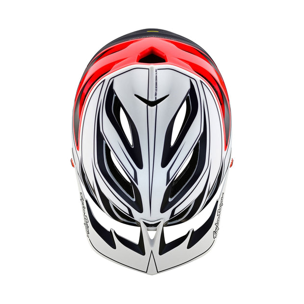 Troy Lee Designs A3 Helmet, pin white / red, top view.