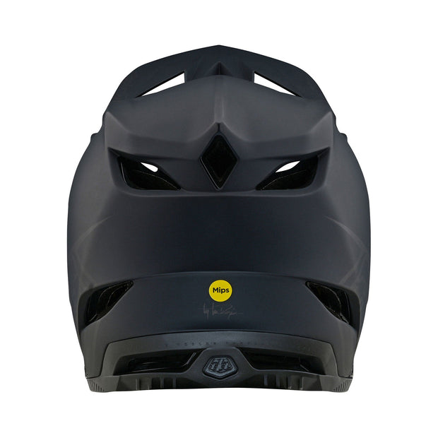 Troy Lee Designs D4 Composite Full-Face Helmet, stealth black, back view.