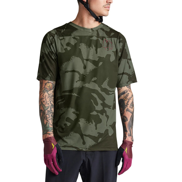 Troy Lee Designs Skyline SS Jersey, shadow camo olive, front view on model.