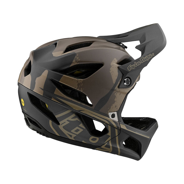 Troy Lee Designs Stage Full-Face Helmet, stealth camo olive, right side view.