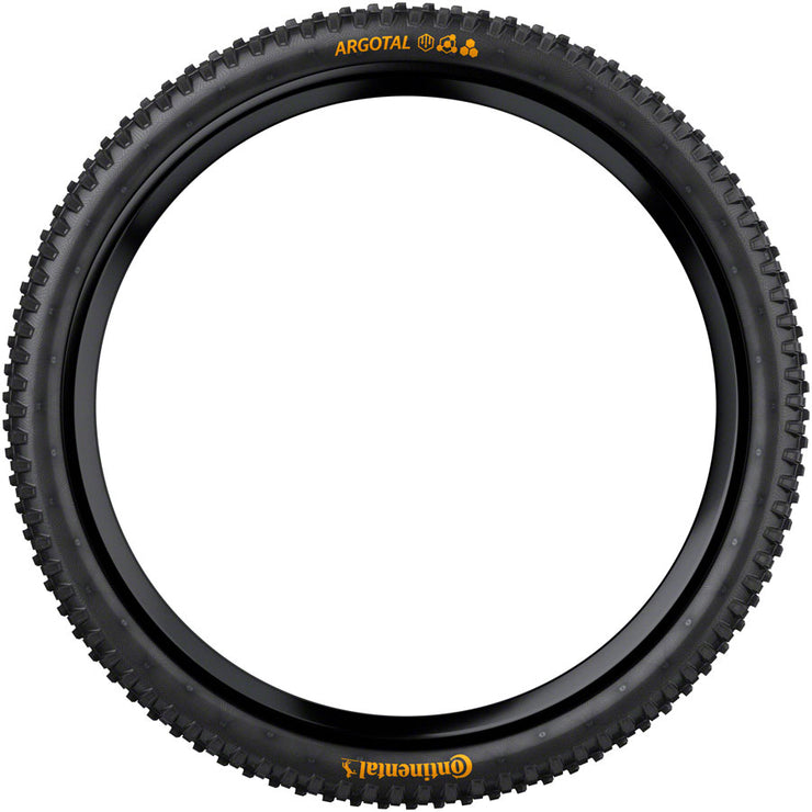 Continental Argotal Tire - 27.5 x 2.40 Tubeless, Folding, SuperSoft Downhill, E25, side view.