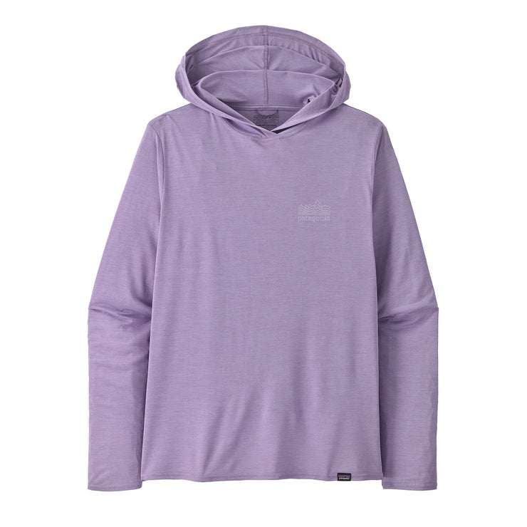 Patagonia Men's Capilene Cool Daily Graphic Hoody, Strataspire: Concrete Puple X-Dye, front view.