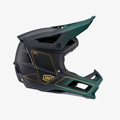100% Aircraft 2 Full Face Helmet, green / gold, profile view.