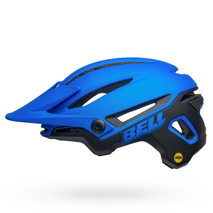 Bell Sixer MIPS Mountain Bike Helmet, matte blue/ black, left side view.