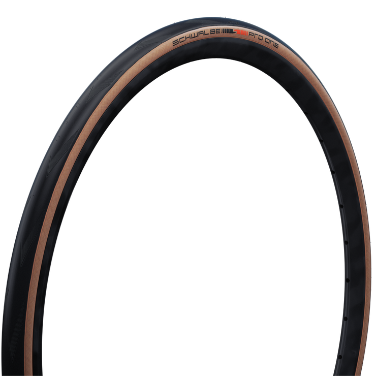 Schwalbe Pro One Tire, TLE, Super Race, V-Guard, Addix Race - 700 x 32 , tan sidewall, full view.