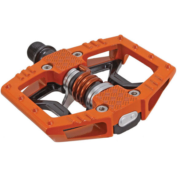 Crankbrothers Double Shot 2 Single Side Clipless/ Platform Pedals - Orange, full view.